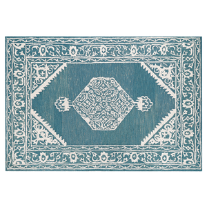 Tappeto bianco blu lana 140 x 200 cm tessuto piatto fatto a mano motivo orientale