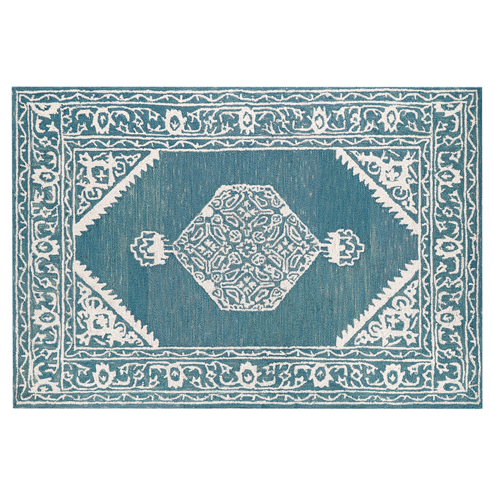 Tappeto bianco blu lana 140 x 200 cm tessuto piatto fatto a mano motivo orientale