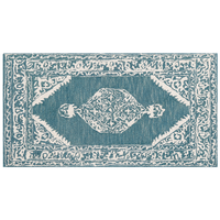 Tappeto bianco blu lana 80 x 150 cm tessuto piatto fatto a mano motivo orientale