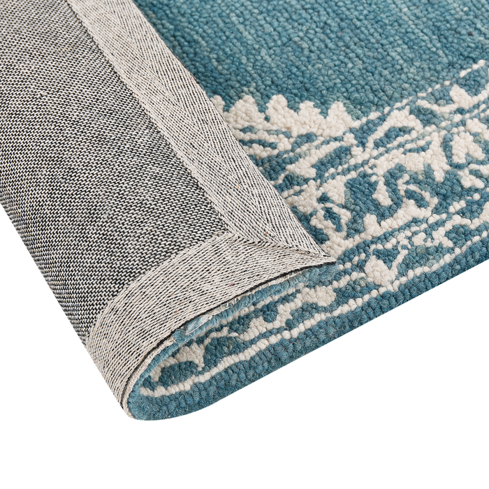 Tappeto bianco blu lana 80 x 150 cm tessuto piatto fatto a mano motivo orientale