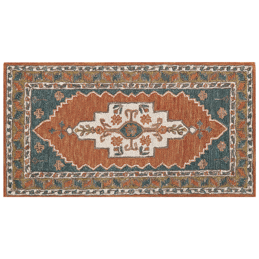 Tappeto lana multicolore 80 x 150 cm trapuntato a mano motivo geometrico orientale boho soggiorno camera da letto