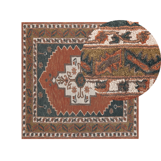 Tappeto multicolore lana 200 x 200 cm fatto a mano motivo geometrico orientale boho soggiorno camera da letto