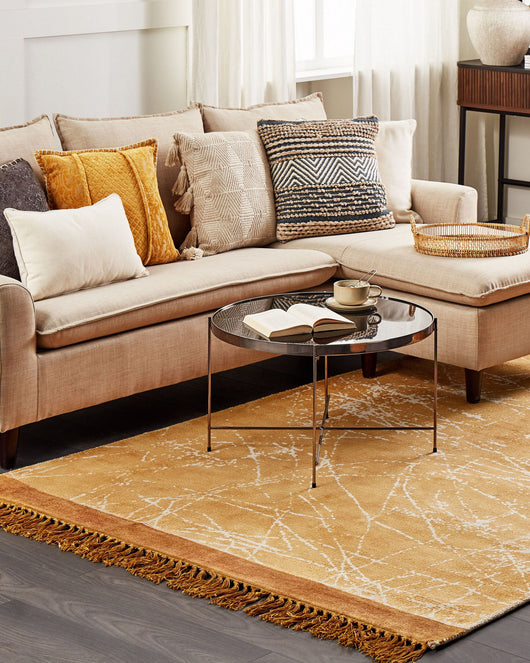 Tappeto moderno in viscosa con frange 160 x 230 cm arancione stile moderno contemporaneo camera da letto soggiorno