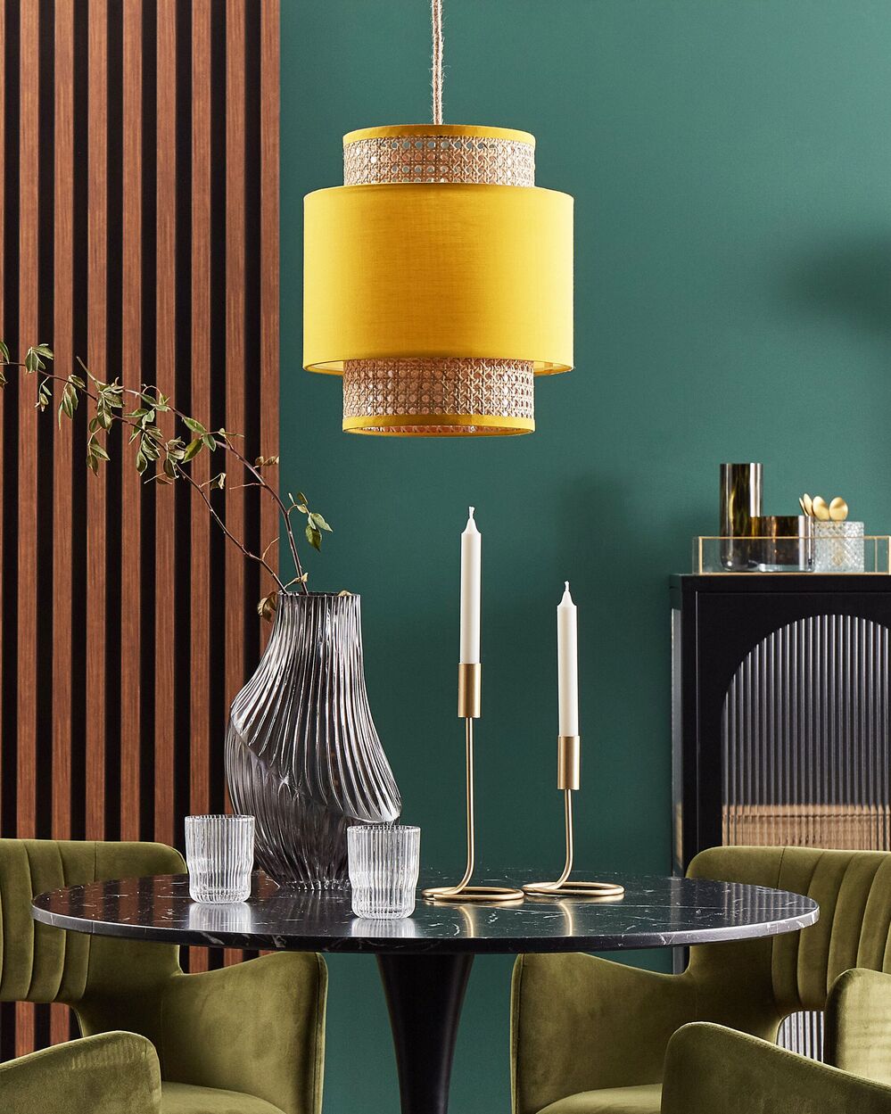 Lampada a sospensione rattan naturale giallo paralume in tessuto boho illuminazione lampadario