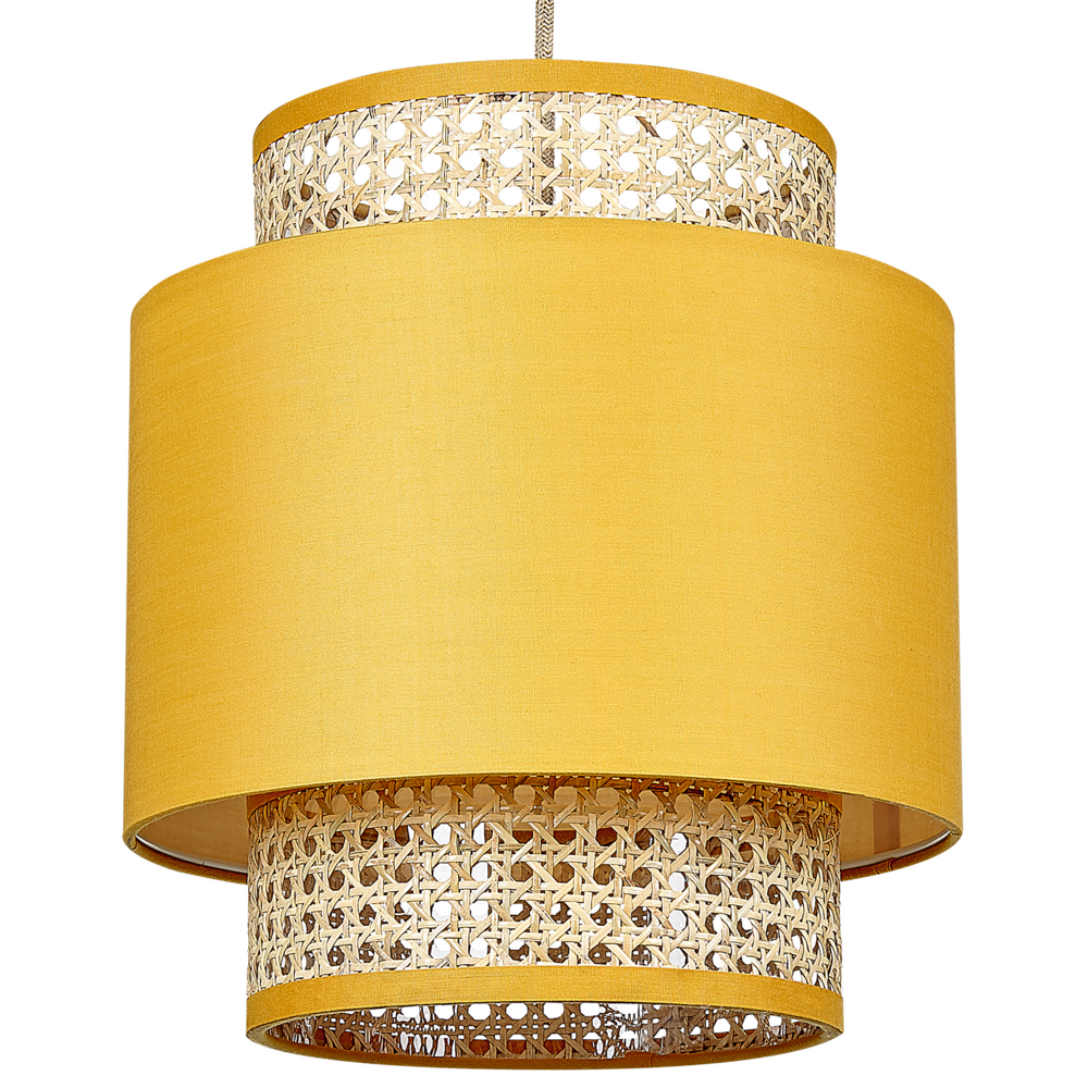 Lampada a sospensione rattan naturale giallo paralume in tessuto boho illuminazione lampadario