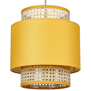 Lampada a sospensione rattan naturale giallo paralume in tessuto boho illuminazione lampadario
