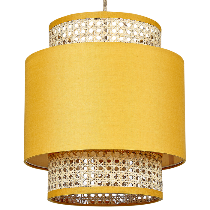 Lampada a sospensione rattan naturale giallo paralume in tessuto boho illuminazione lampadario