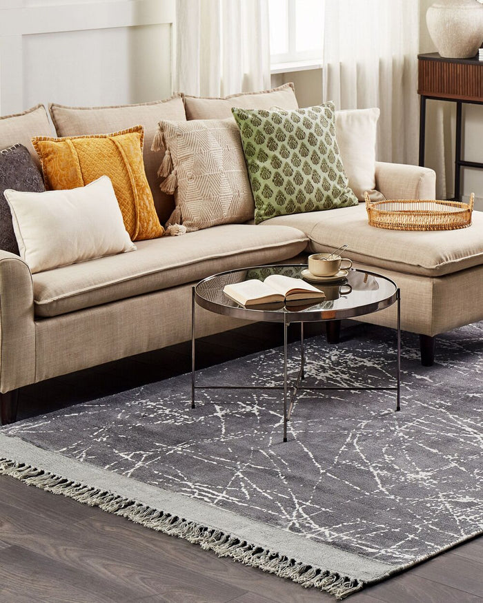 Tappeto moderno in viscosa con frange 160 x 230 cm grigio stile moderno contemporaneo camera da letto soggiorno