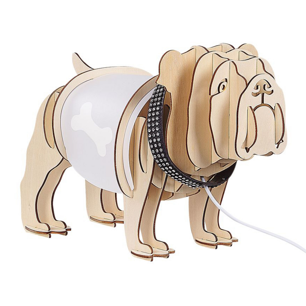 Lampada da tavolo in legno chiaro a forma di cane con luce accessorio decorativo per camera da letto ufficio