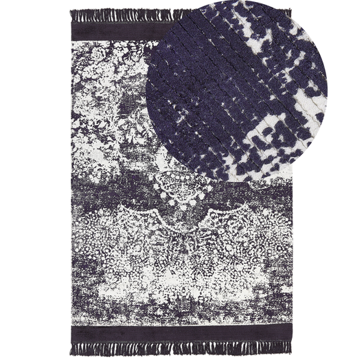 Tappeto vintage in viscosa con frange 160 x 230 cm viola e bianco stile classico e retrò camera da letto soggiorno