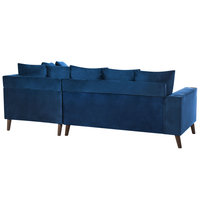 Divano ad angolo cuscini in tessuto di velluto blu navy gambe in metallo con finitura in legno