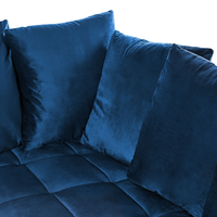 Divano ad angolo cuscini in tessuto di velluto blu navy gambe in metallo con finitura in legno