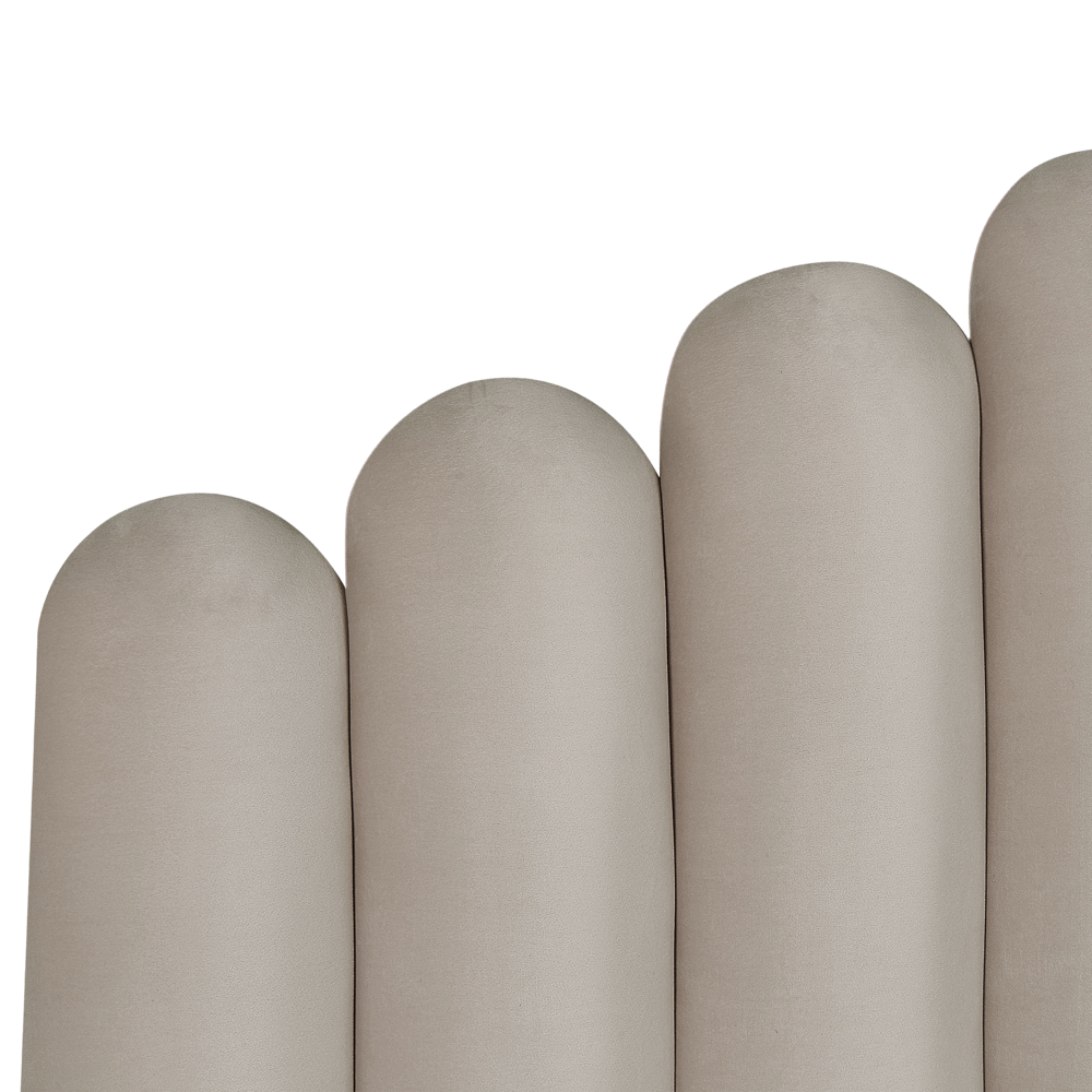 Letto contenitore matrimoniale rete a doghe velluto tortora 160 x 200 testiera a conchiglia