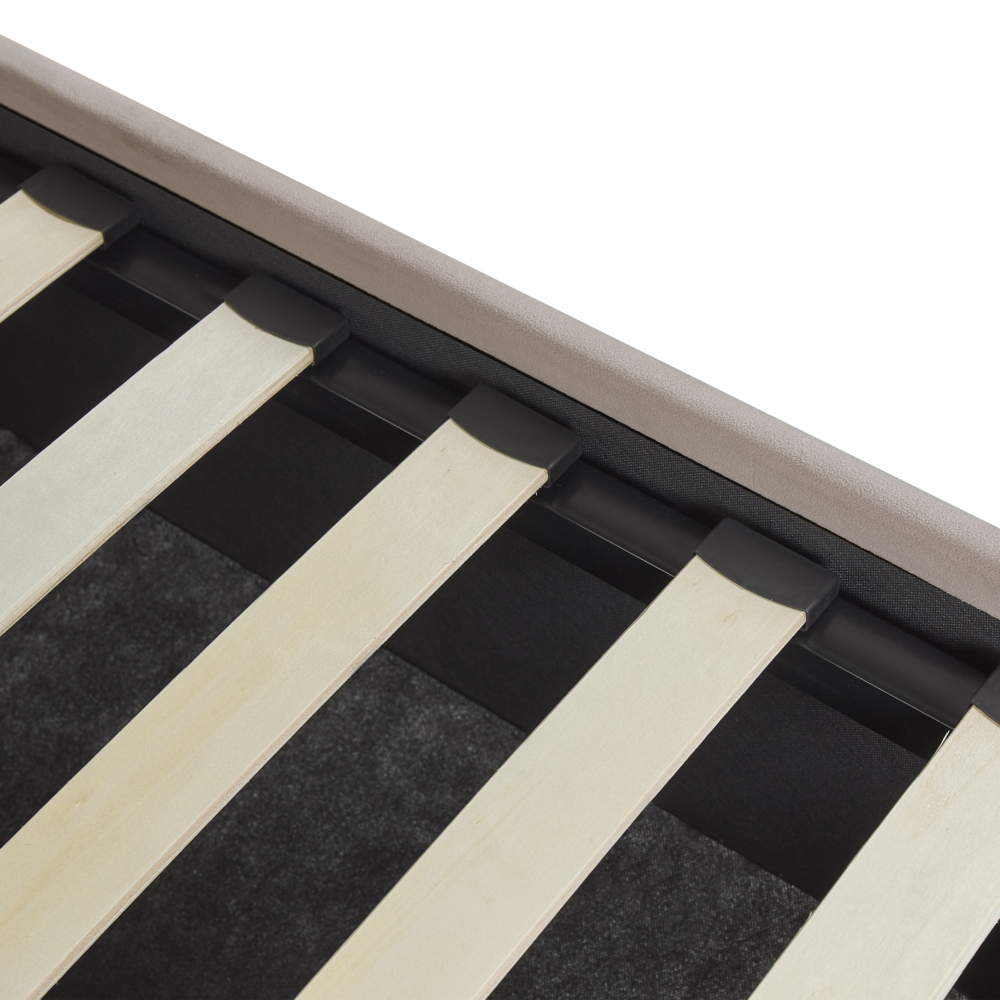 Letto contenitore matrimoniale rete a doghe velluto tortora 160 x 200 testiera a conchiglia