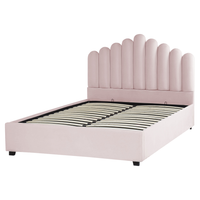Letto contenitore matrimoniale rete a doghe velluto rosa 160 x 200 testiera a conchiglia