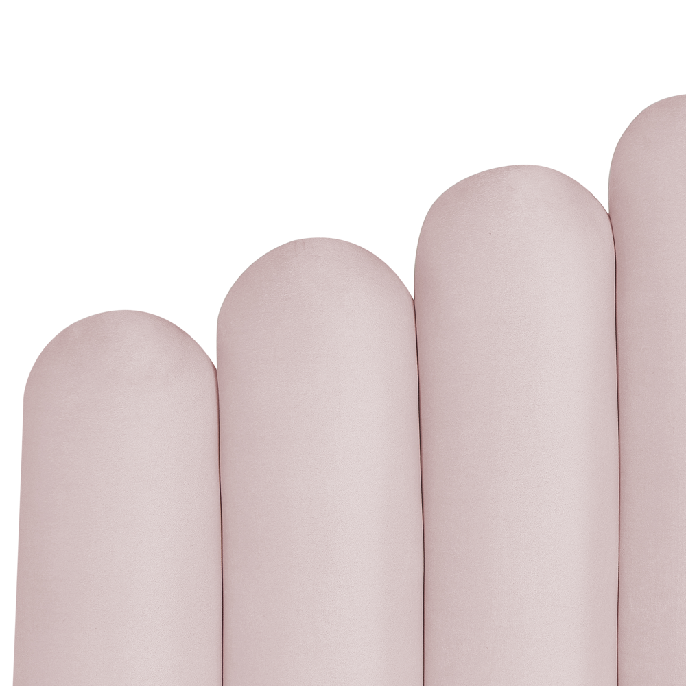 Letto contenitore matrimoniale rete a doghe velluto rosa 160 x 200 testiera a conchiglia