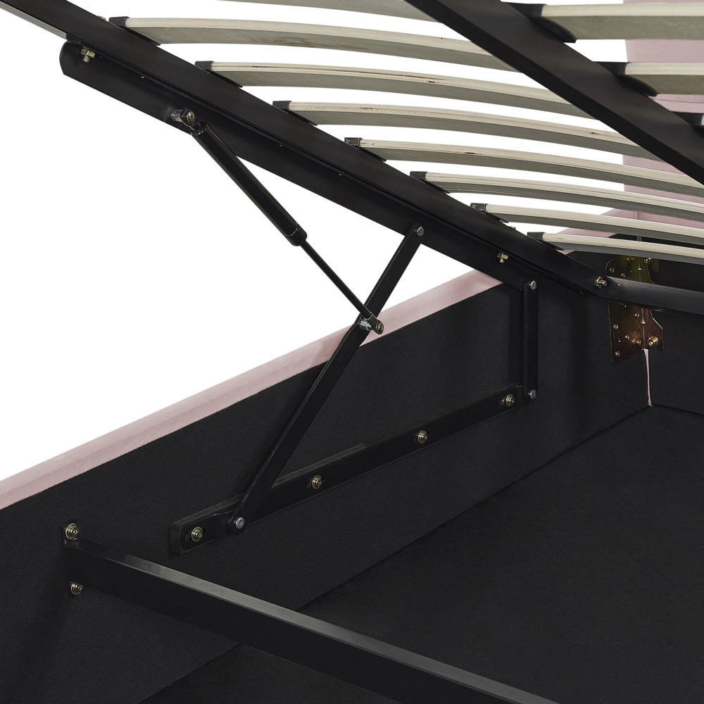 Letto contenitore matrimoniale rete a doghe velluto rosa 160 x 200 testiera a conchiglia