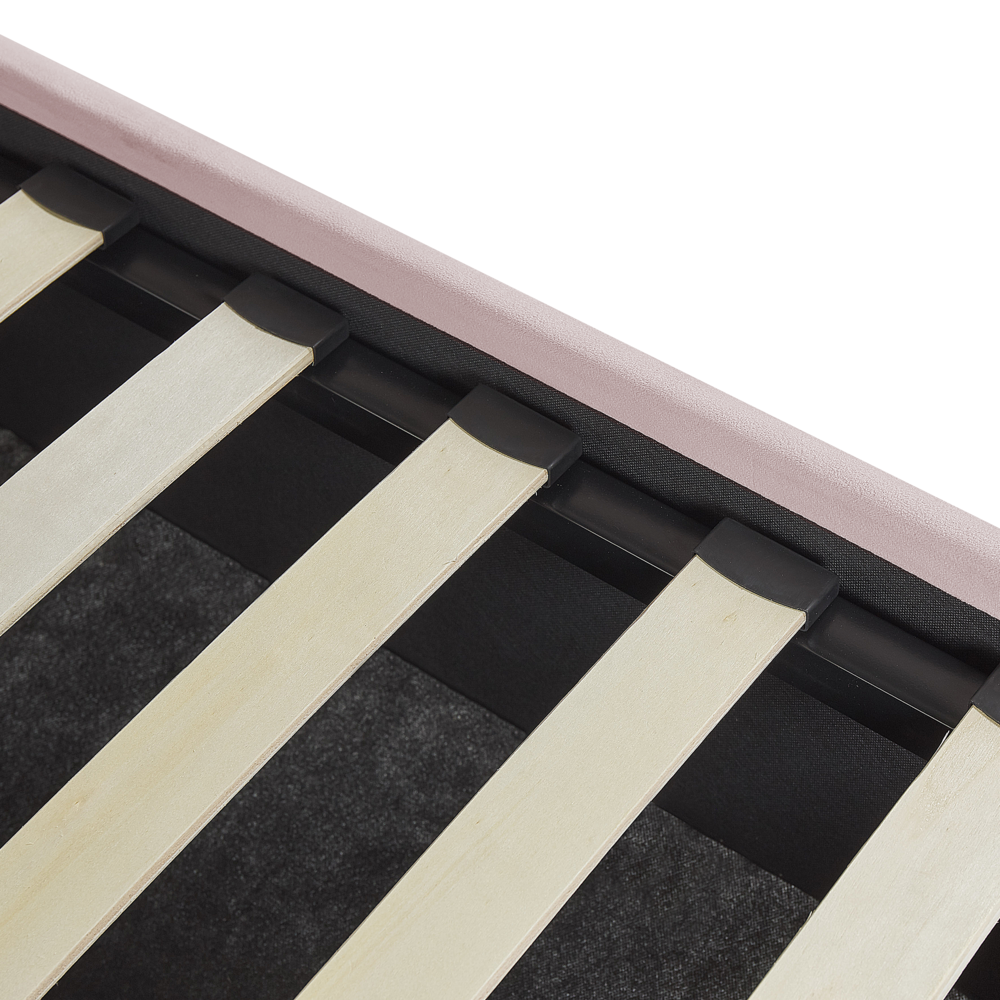 Letto contenitore matrimoniale rete a doghe velluto rosa 160 x 200 testiera a conchiglia