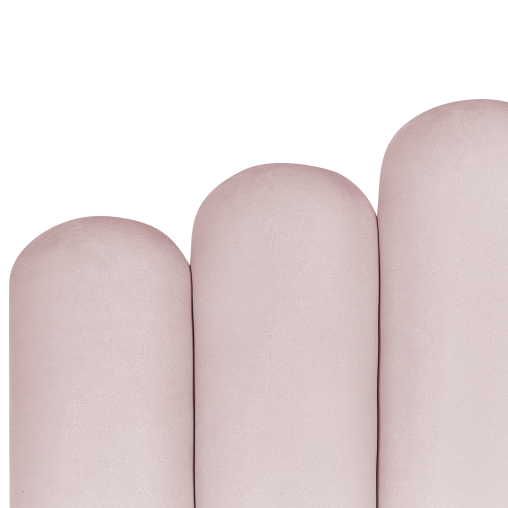 Letto contenitore matrimoniale rete a doghe velluto rosa 180 x 200 testiera a conchiglia