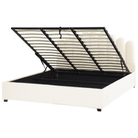 Letto contenitore matrimoniale rete a doghe velluto bianco sporco 180 x 200 testiera a conchiglia