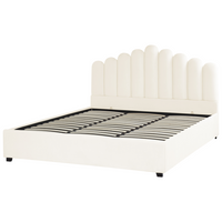 Letto contenitore matrimoniale rete a doghe velluto bianco sporco 180 x 200 testiera a conchiglia