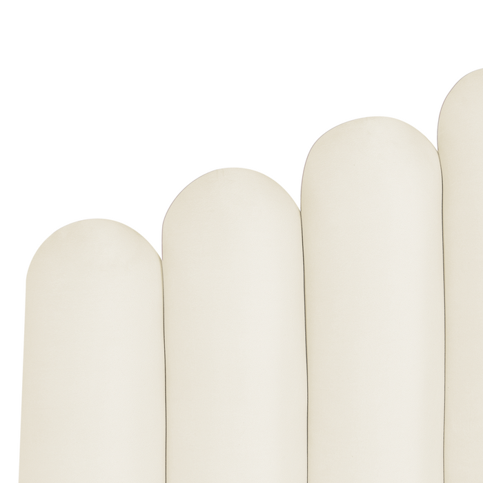 Letto contenitore matrimoniale rete a doghe velluto bianco sporco 180 x 200 testiera a conchiglia