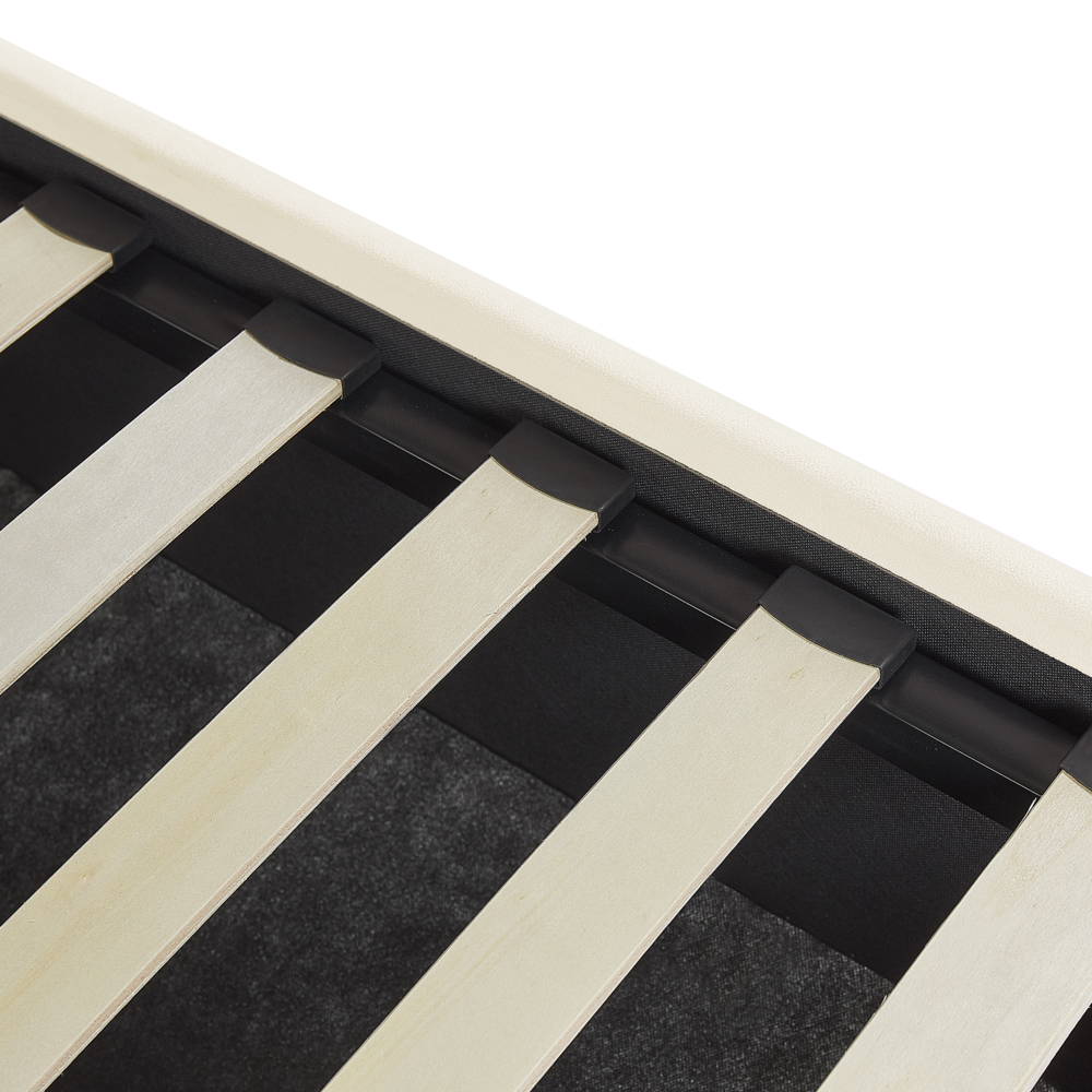 Letto contenitore matrimoniale rete a doghe velluto bianco sporco 180 x 200 testiera a conchiglia