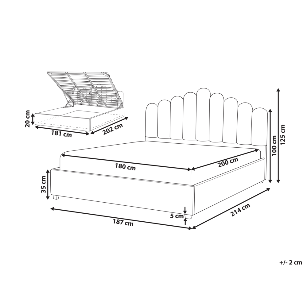 Letto contenitore matrimoniale rete a doghe velluto bianco sporco 180 x 200 testiera a conchiglia
