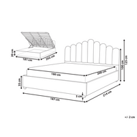Letto contenitore matrimoniale rete a doghe velluto bianco sporco 180 x 200 testiera a conchiglia