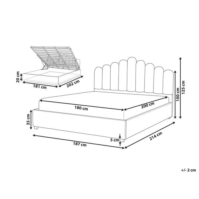 Letto contenitore matrimoniale rete a doghe velluto bianco sporco 180 x 200 testiera a conchiglia