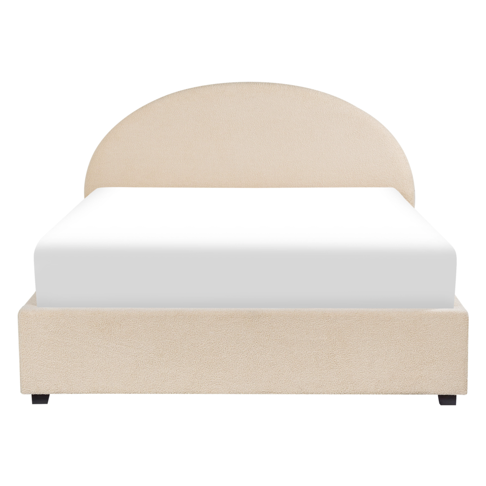 Letto contenitore matrimoniale imbottito tessuto beige retrò minimalista 140 x 200
