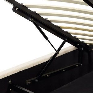 Letto contenitore matrimoniale imbottito tessuto beige retrò minimalista 140 x 200