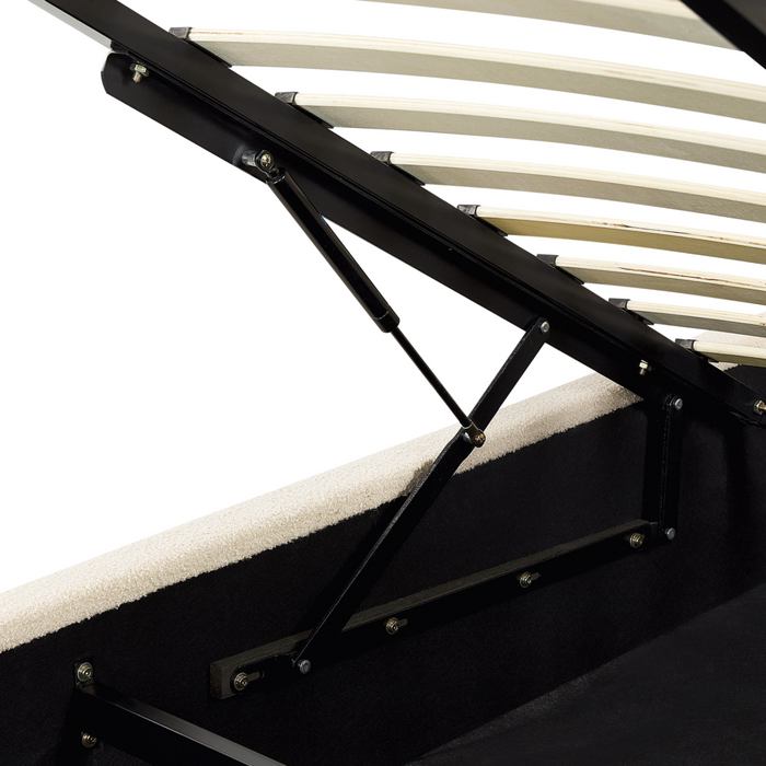 Letto contenitore matrimoniale imbottito tessuto beige retrò minimalista 140 x 200