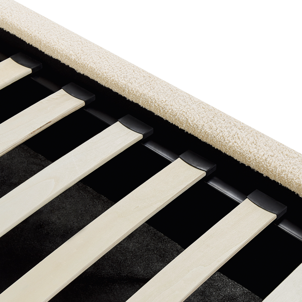 Letto contenitore matrimoniale imbottito tessuto beige retrò minimalista 140 x 200