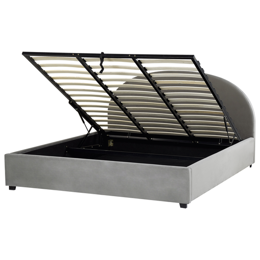 Letto contenitore matrimoniale imbottito velluto grigio retrò minimalista 180 x 200