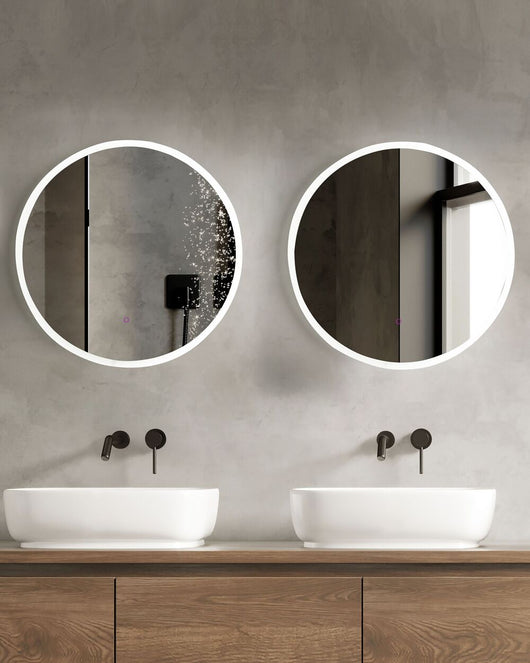 Specchio da muro rotondo color argento con LED ø 79 cm stile moderno contemporaneo bagno illuminazione