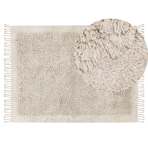 Tappeto rettangolare in cotone beige 140 x 200 cm con frange boho soggiorno camera da letto
