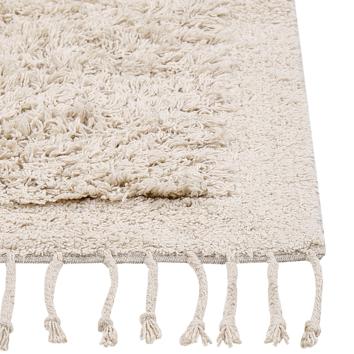 Tappeto rettangolare in cotone beige 140 x 200 cm con frange boho soggiorno camera da letto