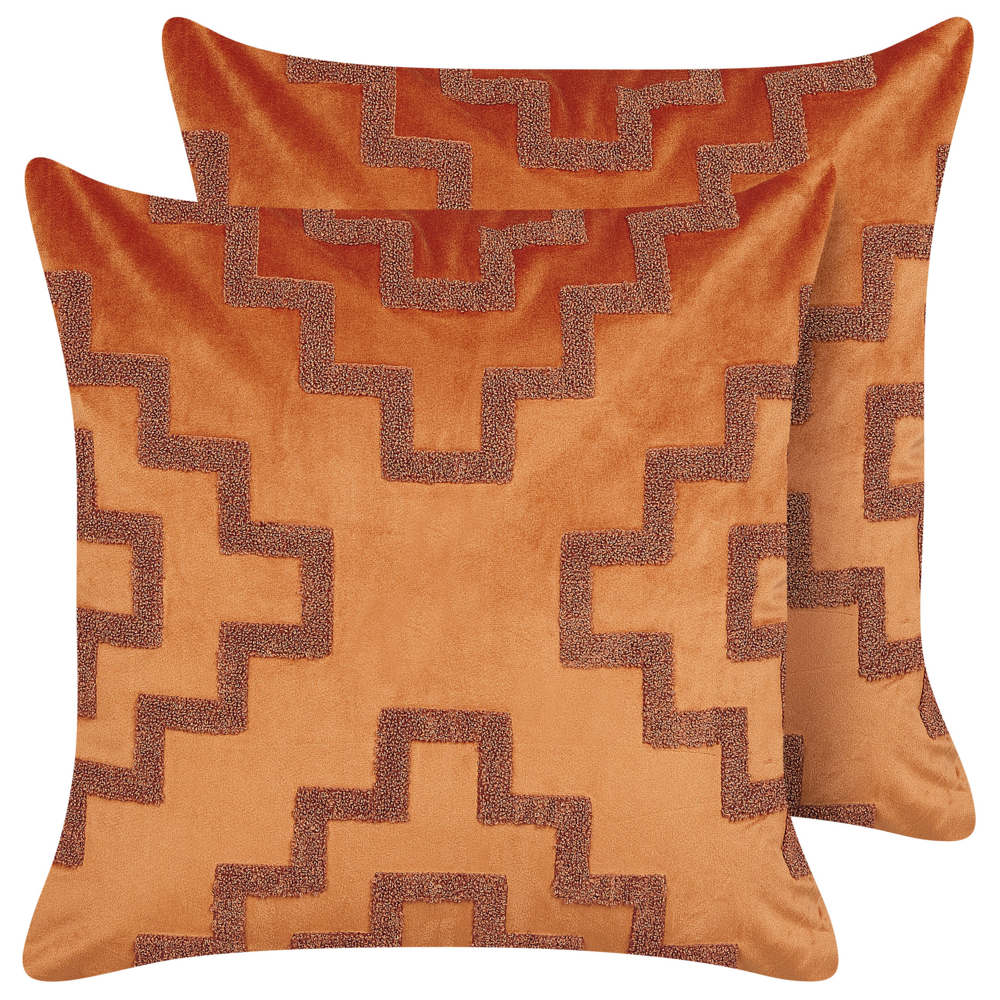 Set di 2 cuscini decorativi velluto arancio 45 x 45 cm motivo geometrico accessori d'arredo glamour