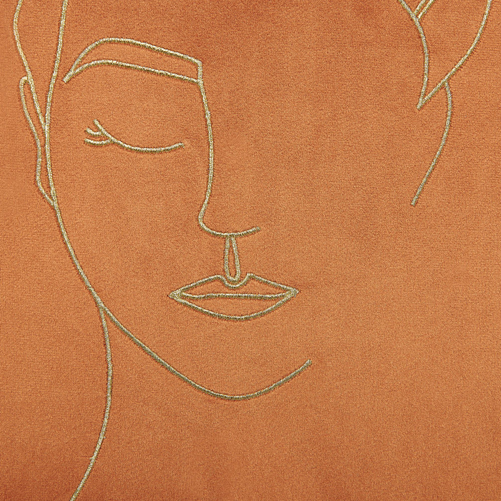 Set di 2 cuscini decorativi in velluto arancione e oro 45 x 45 cm motivo viso glamour accessori decorativi