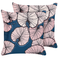 Set di 2 cuscini decorativi velluto blu rosa 45 x 45 cm stampa foglia accessori decoro glamour