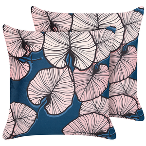 Set di 2 cuscini decorativi velluto blu rosa 45 x 45 cm stampa foglia accessori decoro glamour