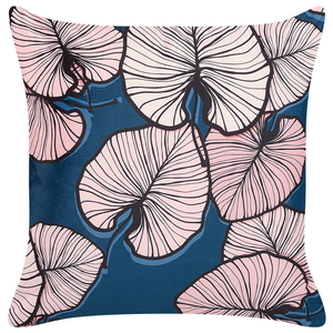 Set di 2 cuscini decorativi velluto blu rosa 45 x 45 cm stampa foglia accessori decoro glamour
