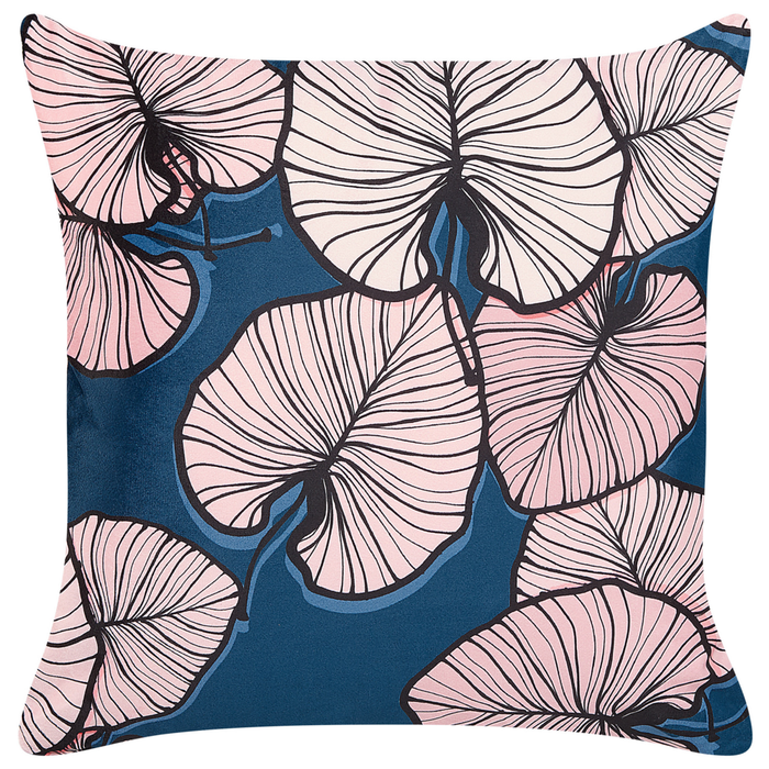 Set di 2 cuscini decorativi velluto blu rosa 45 x 45 cm stampa foglia accessori decoro glamour