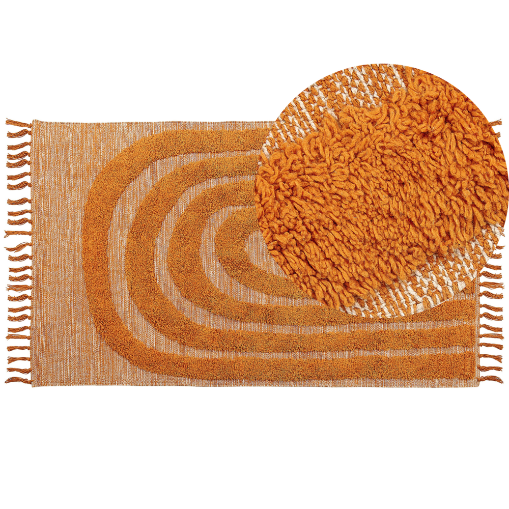 Tappeto rettangolare in cotone arancione 80 x 150 cm con frange boho soggiorno camera da letto