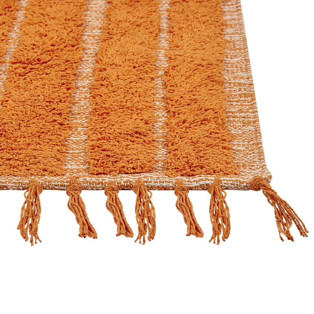 Tappeto rettangolare in cotone arancione 80 x 150 cm con frange boho soggiorno camera da letto