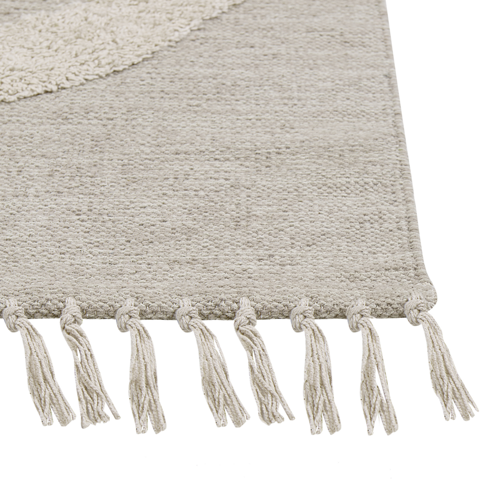 Tappeto rettangolare in cotone beige 80 x 150 cm con frange boho soggiorno camera da letto