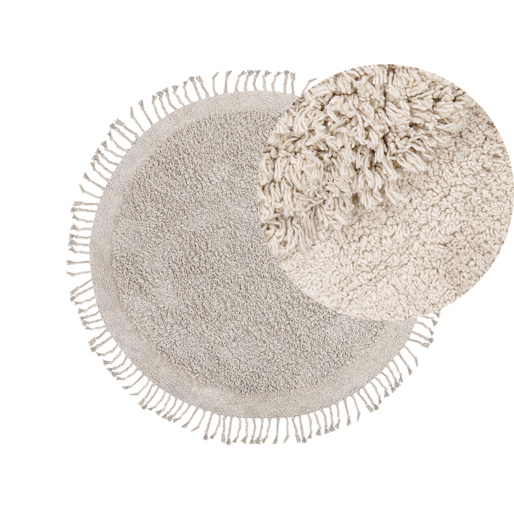 Tappeto rotondo in cotone beige ⌀ 140 cm con frange boho soggiorno camera da letto