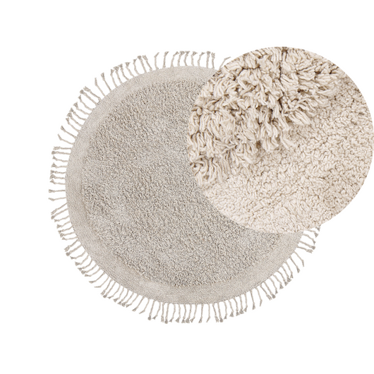 Tappeto rotondo in cotone beige ⌀ 140 cm con frange boho soggiorno camera da letto