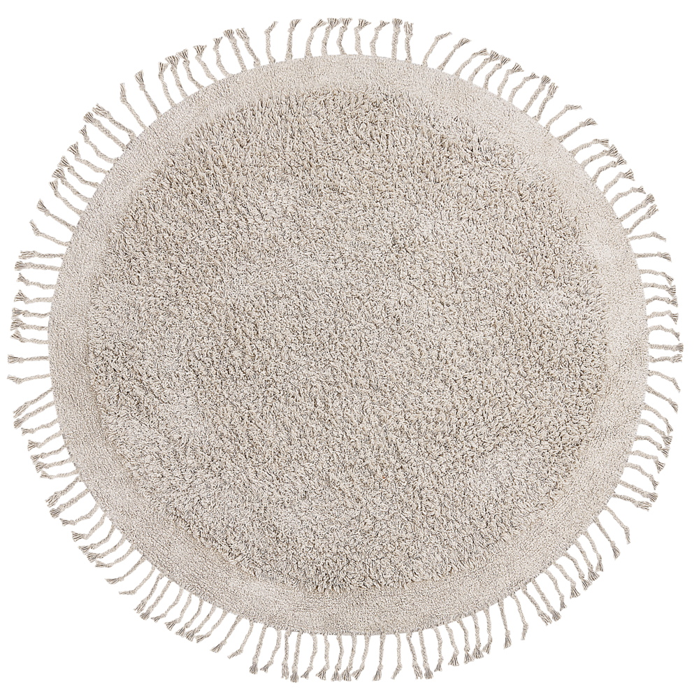 Tappeto rotondo in cotone beige ⌀ 140 cm con frange boho soggiorno camera da letto